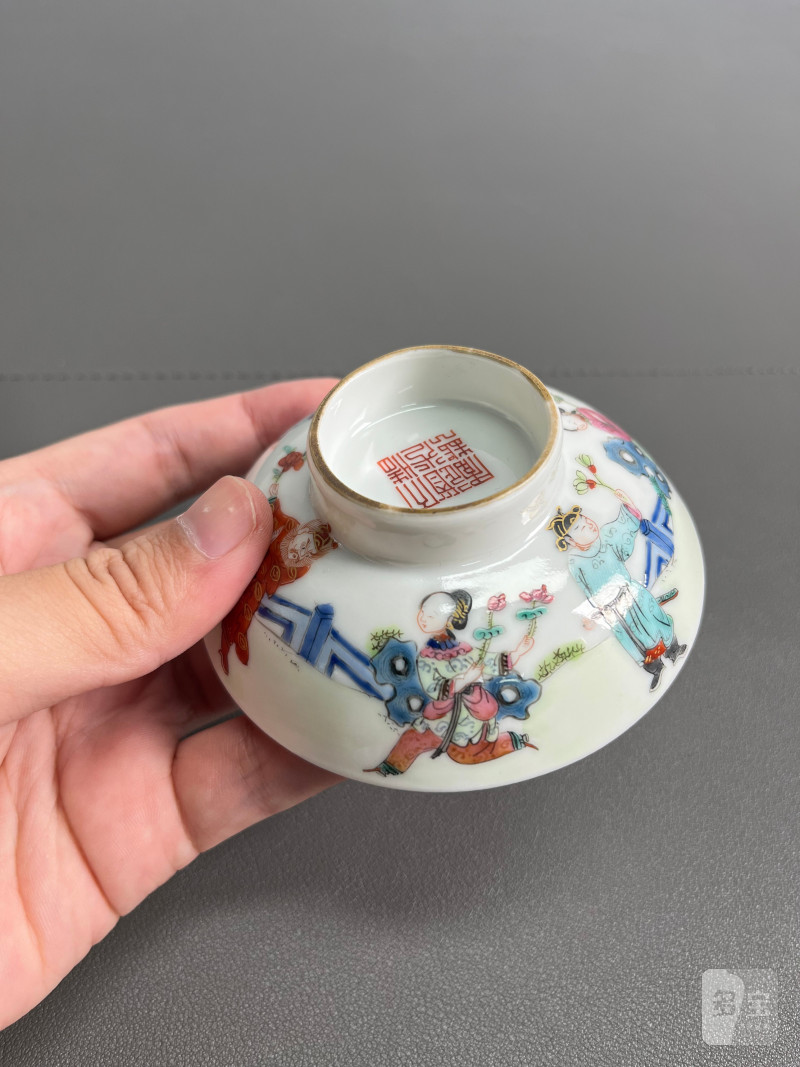 清道光  粉彩“十二花神”图盖碗 - 图14